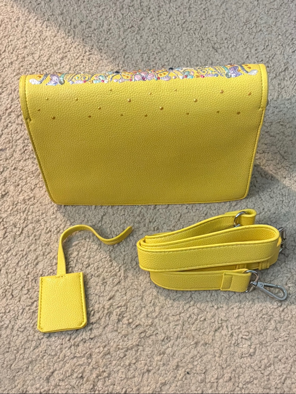 Yellow Embellished Crossbody Bag with Detachable Strap - Picture 2 of 5